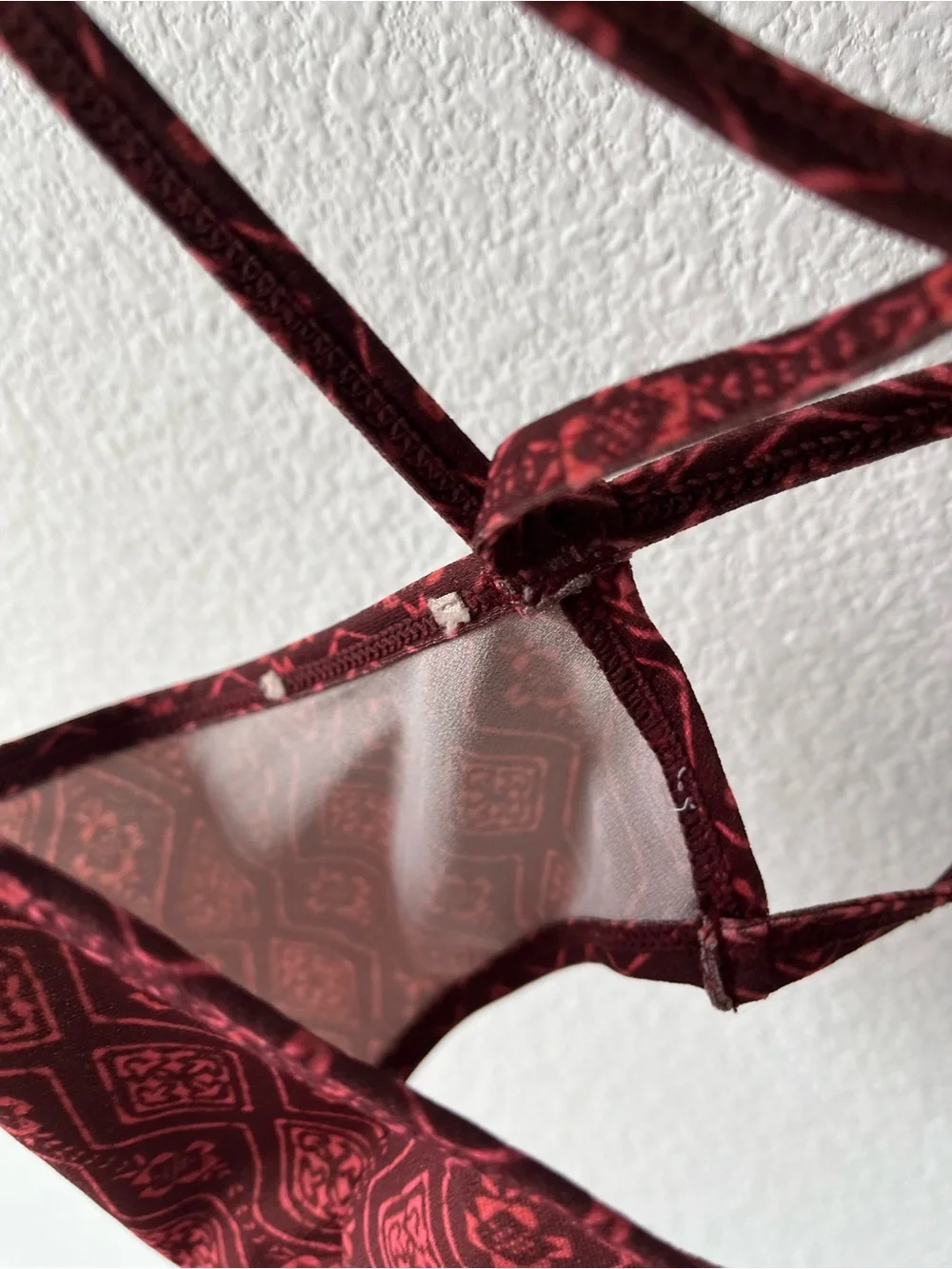 Red Batik geometric bralette, criss-cross straps, Free People, Intimately